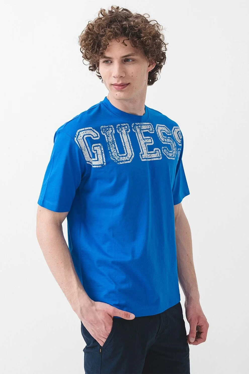Guess BUGLER CN T-SHIRT Erkek Mavi T-shirt Z5GI15I3Z14-G7HD