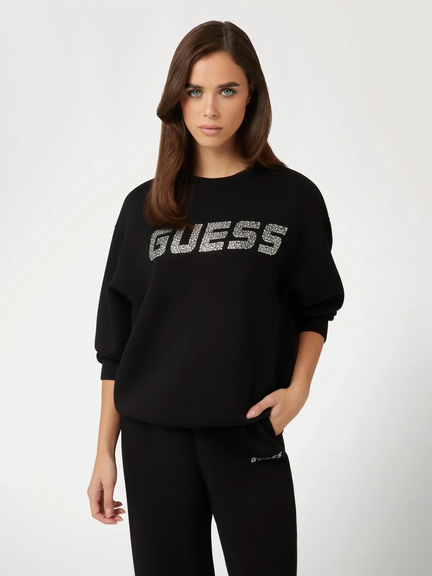 Guess Cecilia Kadın Siyah Aktif Scuba Sweatshirt V4BQ15K7UW2-JBLK