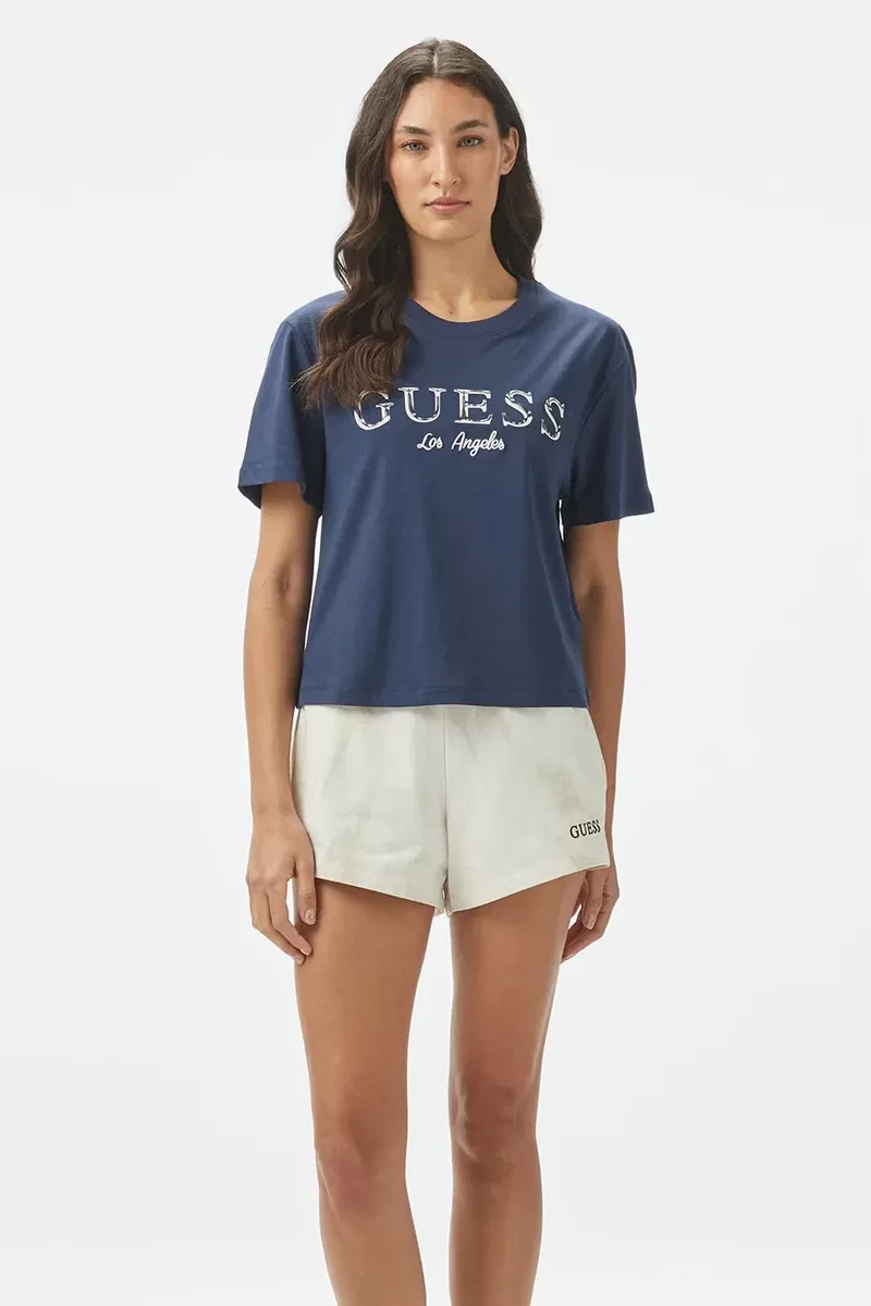 Guess CLEMATIS CROP KIMONO SS TEE Kadın Mavi T-shirt V5GI09K9RM1-G7JX