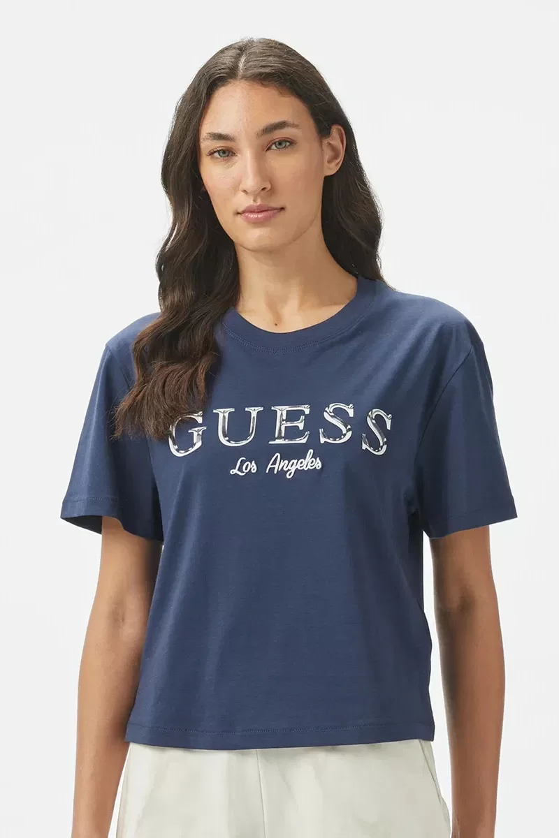 Guess CLEMATIS CROP KIMONO SS TEE Kadın Mavi T-shirt V5GI09K9RM1-G7JX