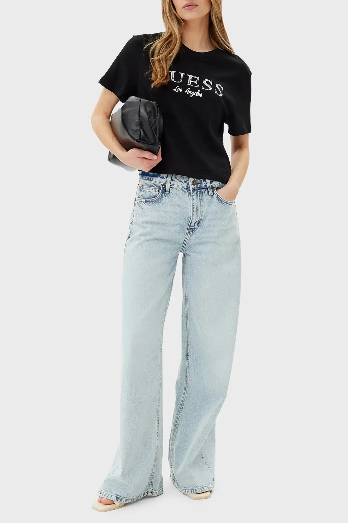 Guess CLEMATIS CROP KIMONO SS TEE Kadın Siyah T-shirt V5GI09K9RM1-JBLK