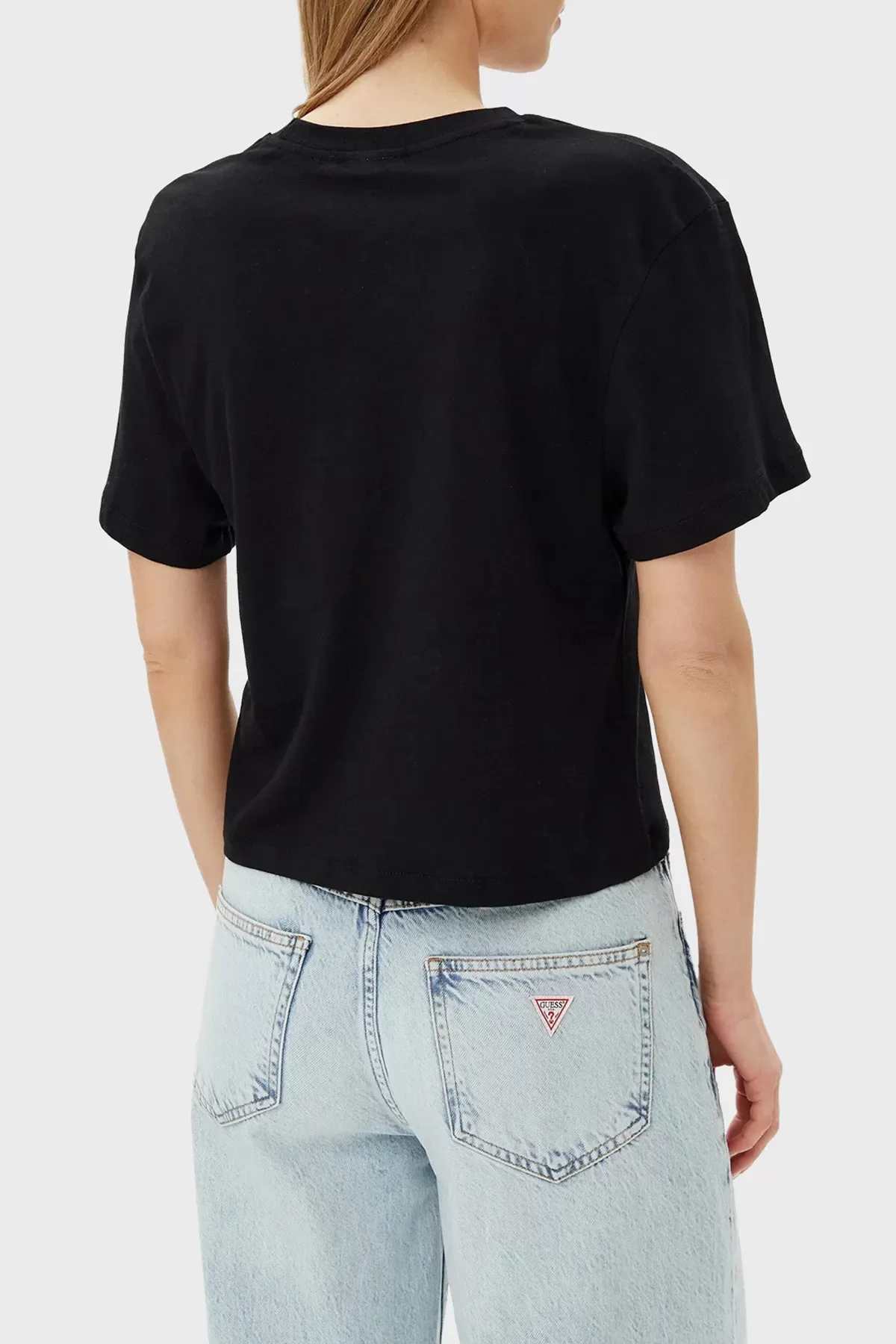Guess CLEMATIS CROP KIMONO SS TEE Kadın Siyah T-shirt V5GI09K9RM1-JBLK