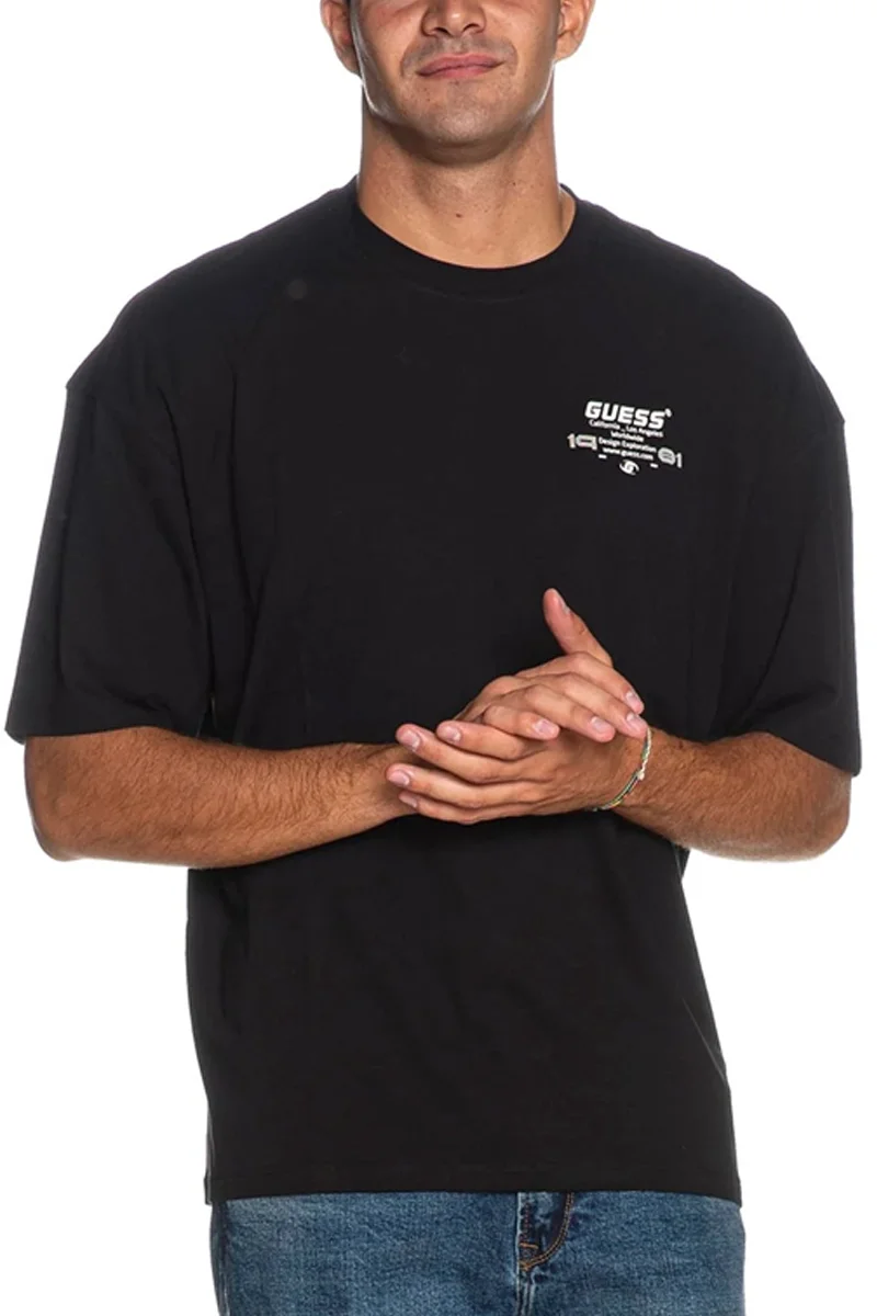 Guess Eldrin Erkek Siyah Aktif Modal Karışımlı Oversize Fit T-Shirt Z5BI01JR06K-JBLK