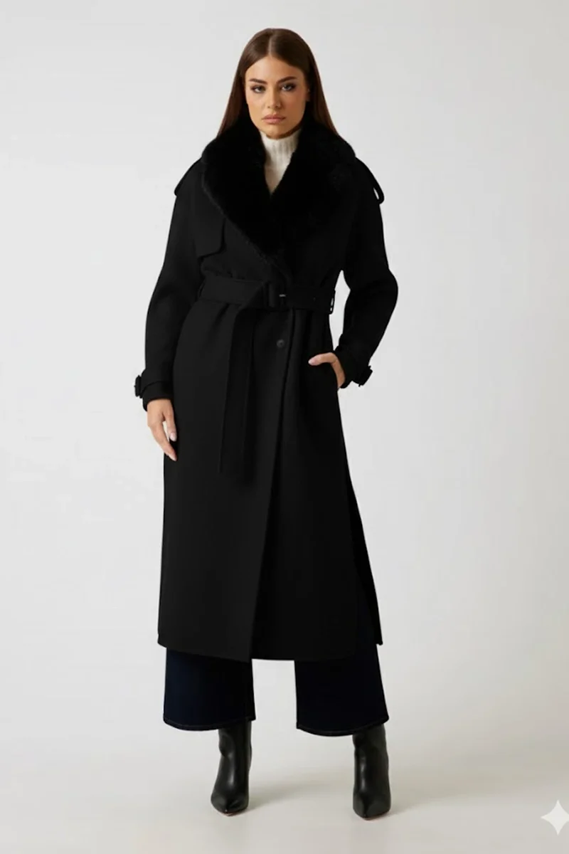 Guess Ella Kadın Siyah Yün Karışımlı Kaban 5BGL027125A-JBLK