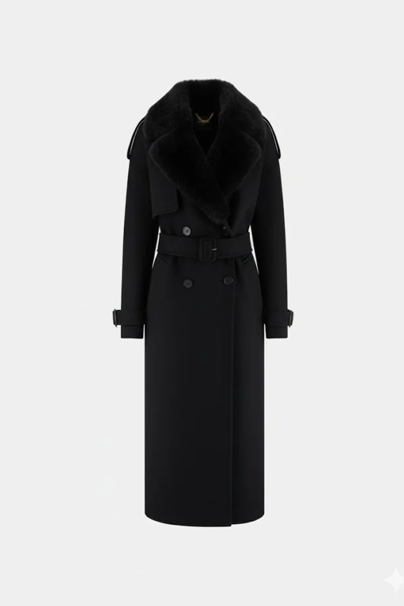 Guess Ella Kadın Siyah Yün Karışımlı Kaban 5BGL027125A-JBLK