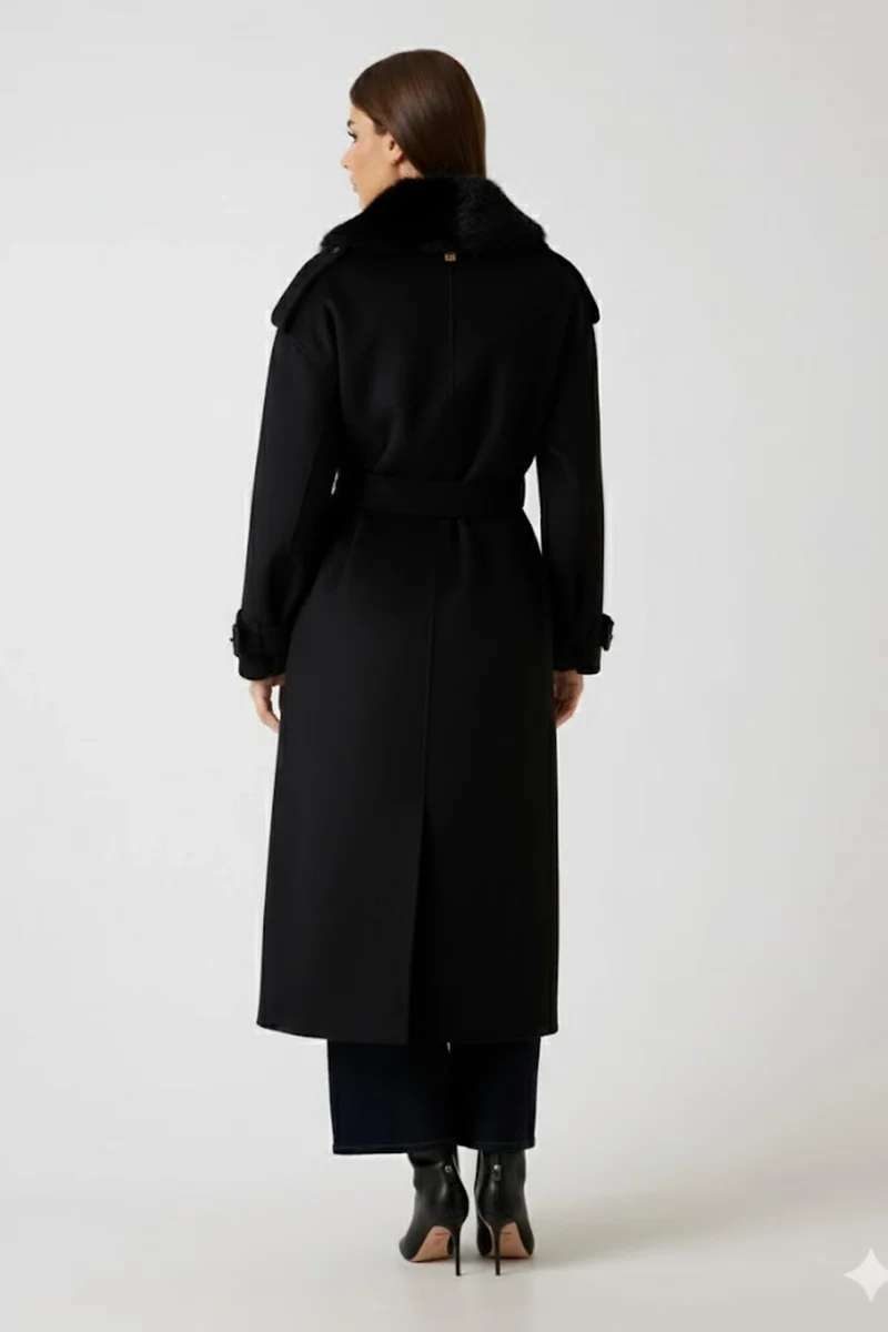 Guess Ella Kadın Siyah Yün Karışımlı Kaban 5BGL027125A-JBLK