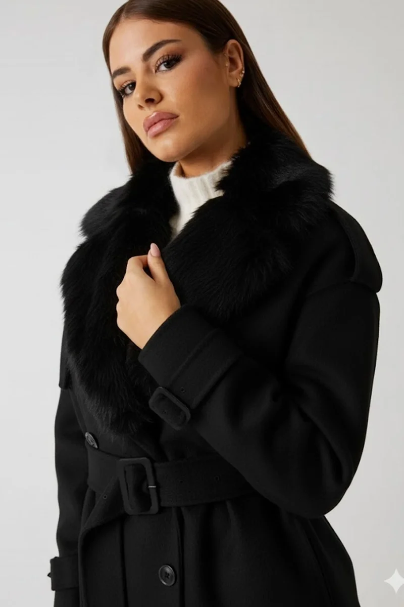 Guess Ella Kadın Siyah Yün Karışımlı Kaban 5BGL027125A-JBLK