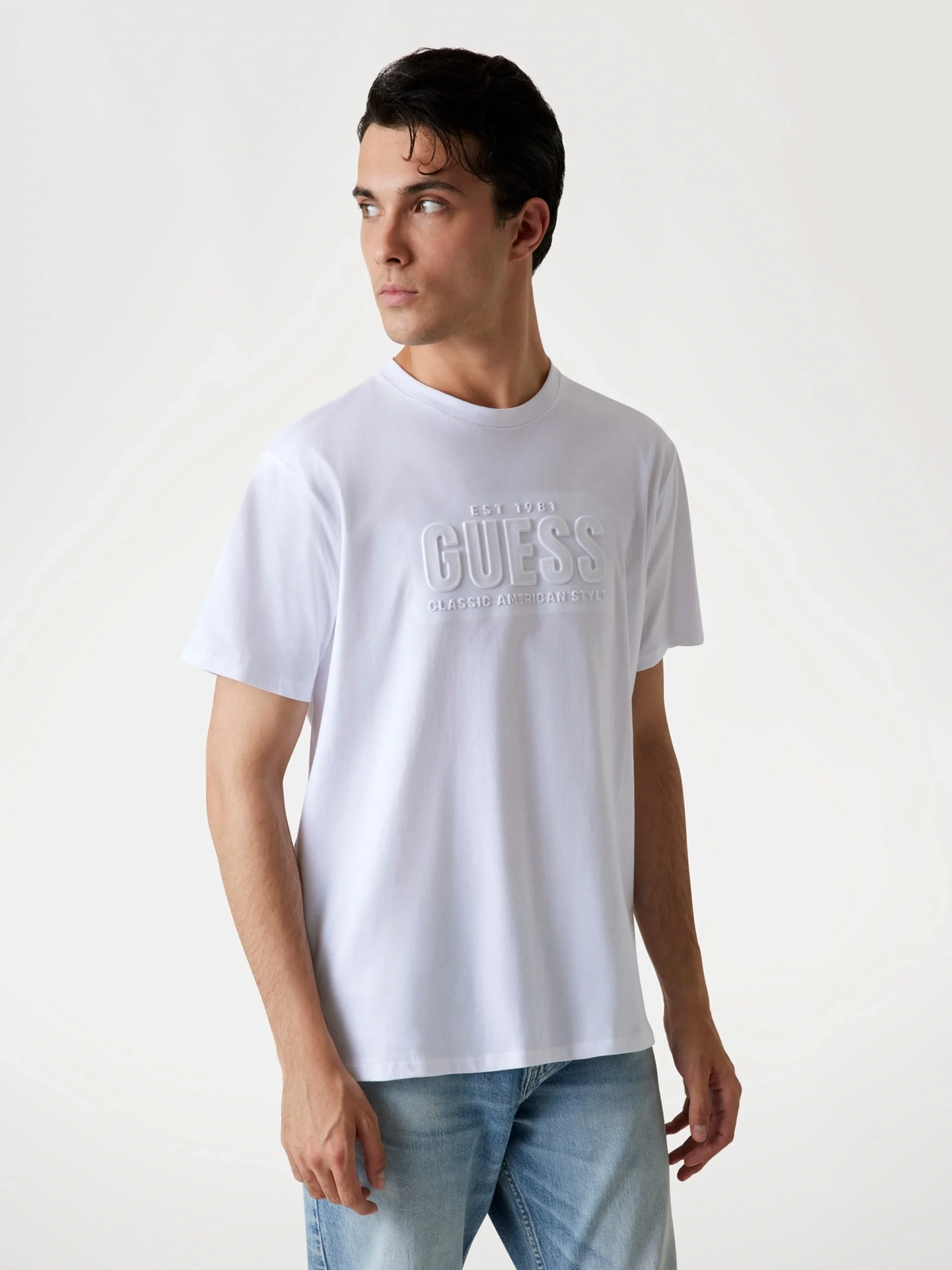 Guess Embosse Erkek Beyaz Regular Fit T-Shirt M5YI44KBW41-G011