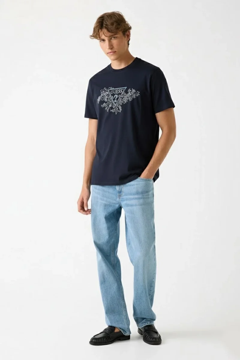Guess Embroidery Erkek Lacivert Regular Fit T-Shirt M5BI07I3Z14-G7V2
