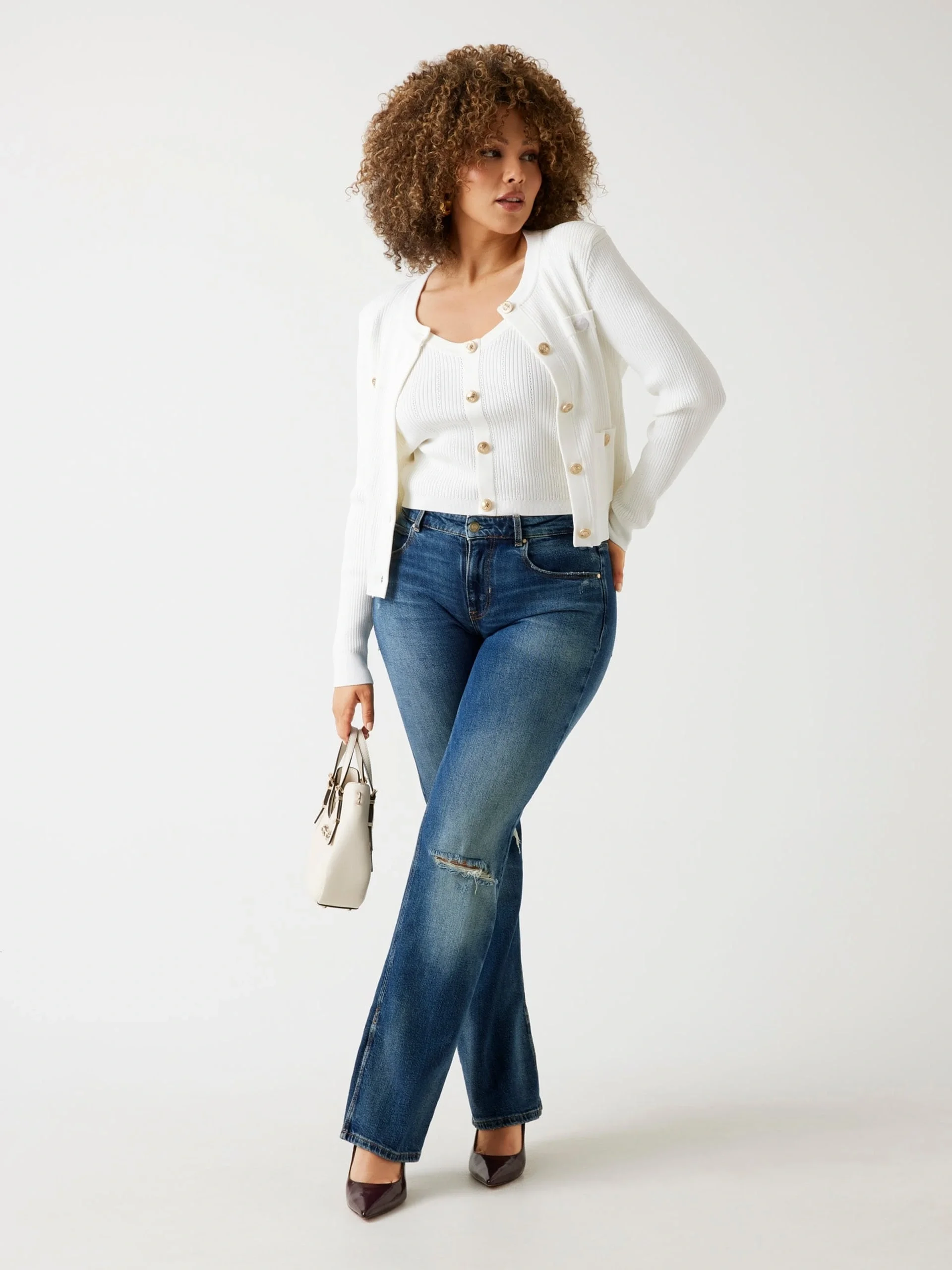Guess Emmie Kadın Beyaz Triko Hırka W5YR09Z0130-G012