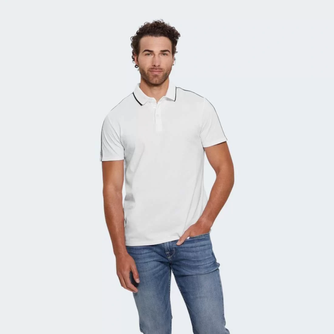Guess SS GUESS QUATTRO G TAPE POLO Erkek Bej T-shirt M4YP40KARS0-G1V7