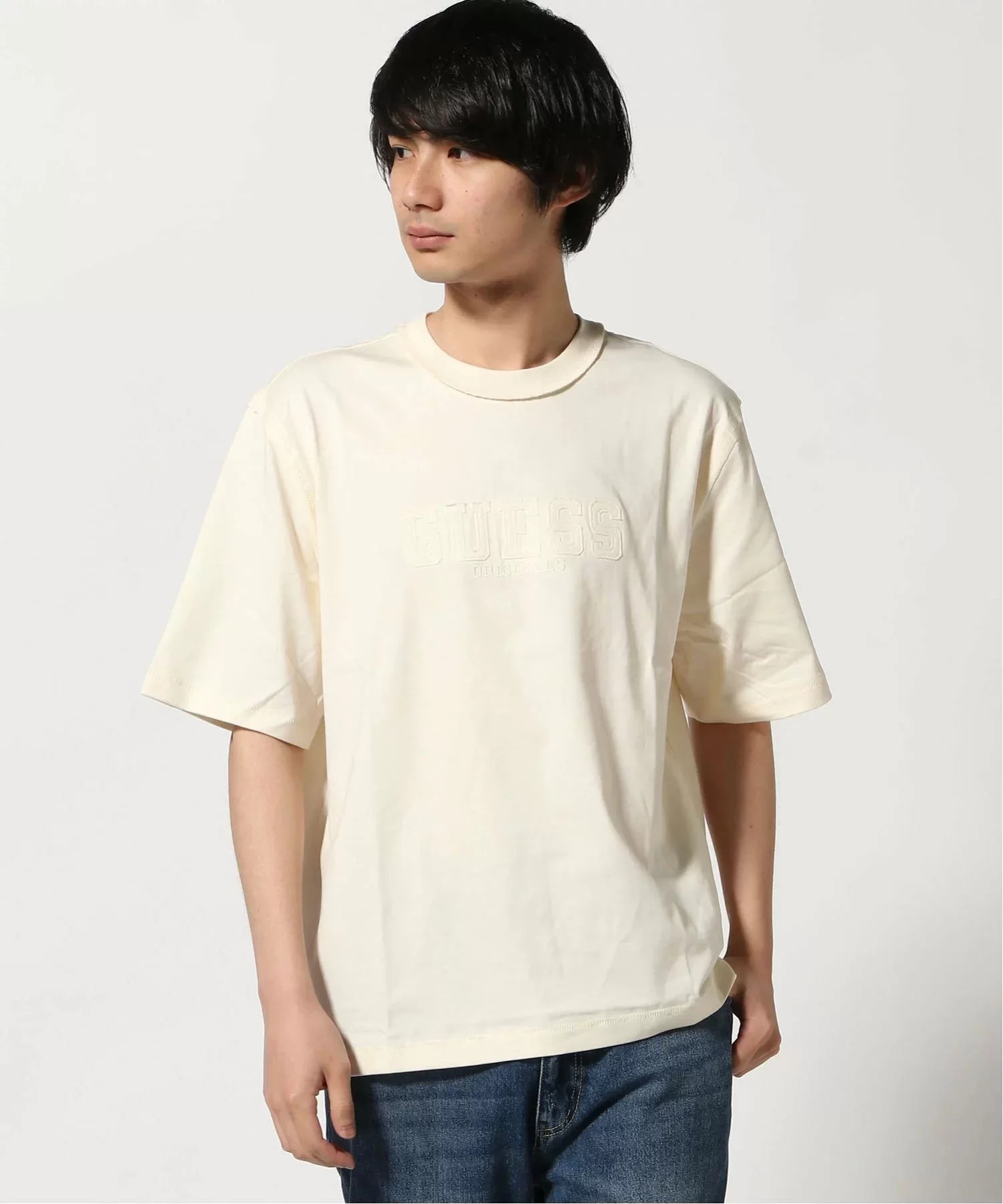 Guess GO APPLIQUE BOXY TEE Erkek Krem T-shirt M5GI63K8FQ4-G053