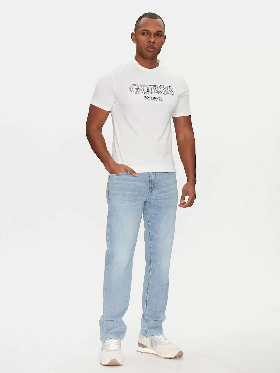Guess Ss Cn Guess Logo Tee Erkek Beyaz T-Shirt M5GI07I3Z14-G011