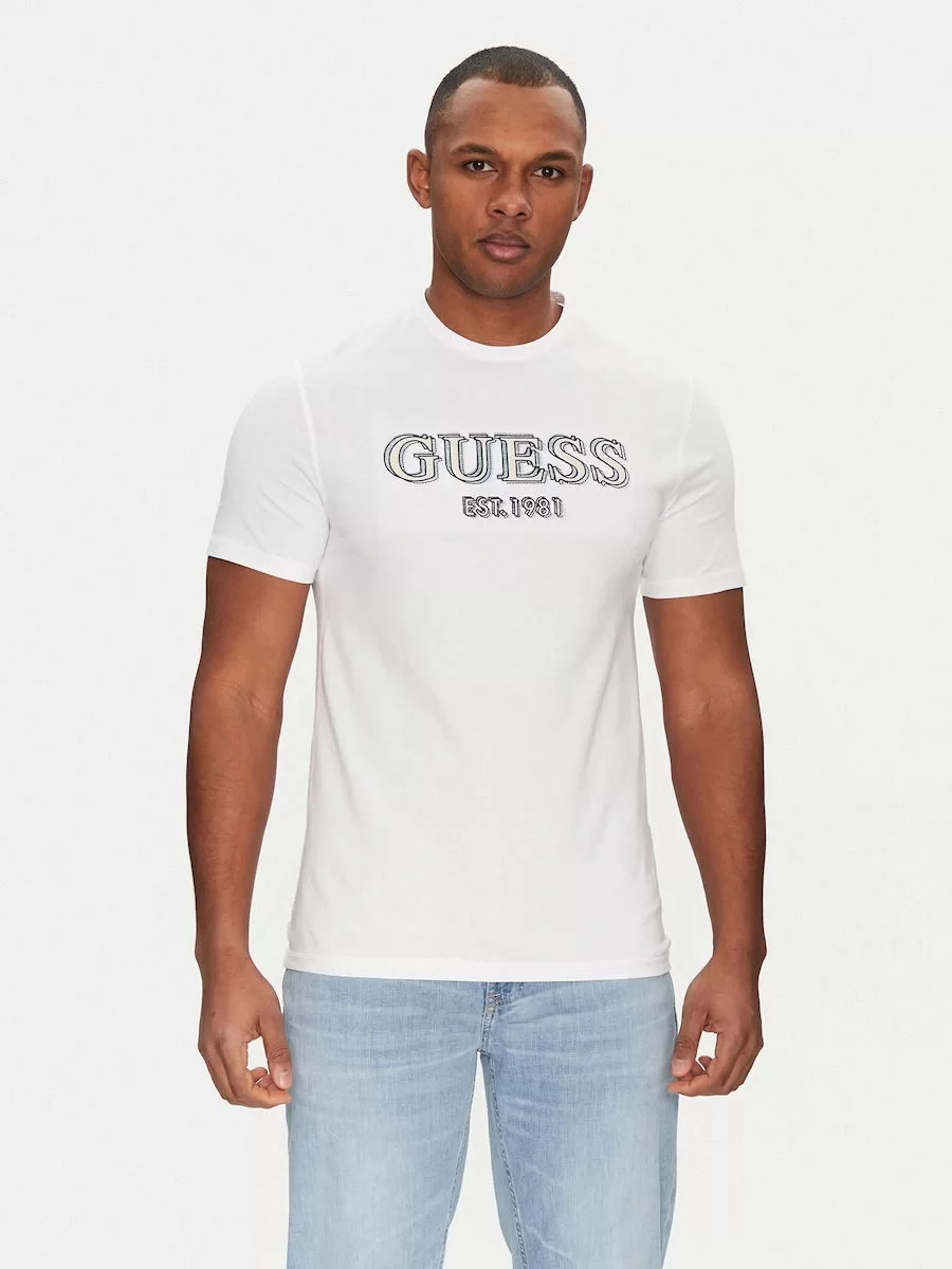 Guess Ss Cn Guess Logo Tee Erkek Beyaz T-Shirt M5GI07I3Z14-G011