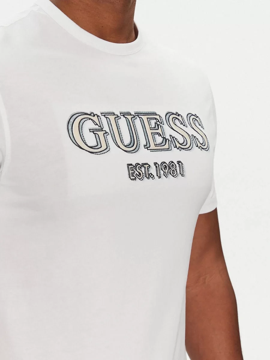 Guess Ss Cn Guess Logo Tee Erkek Beyaz T-Shirt M5GI07I3Z14-G011
