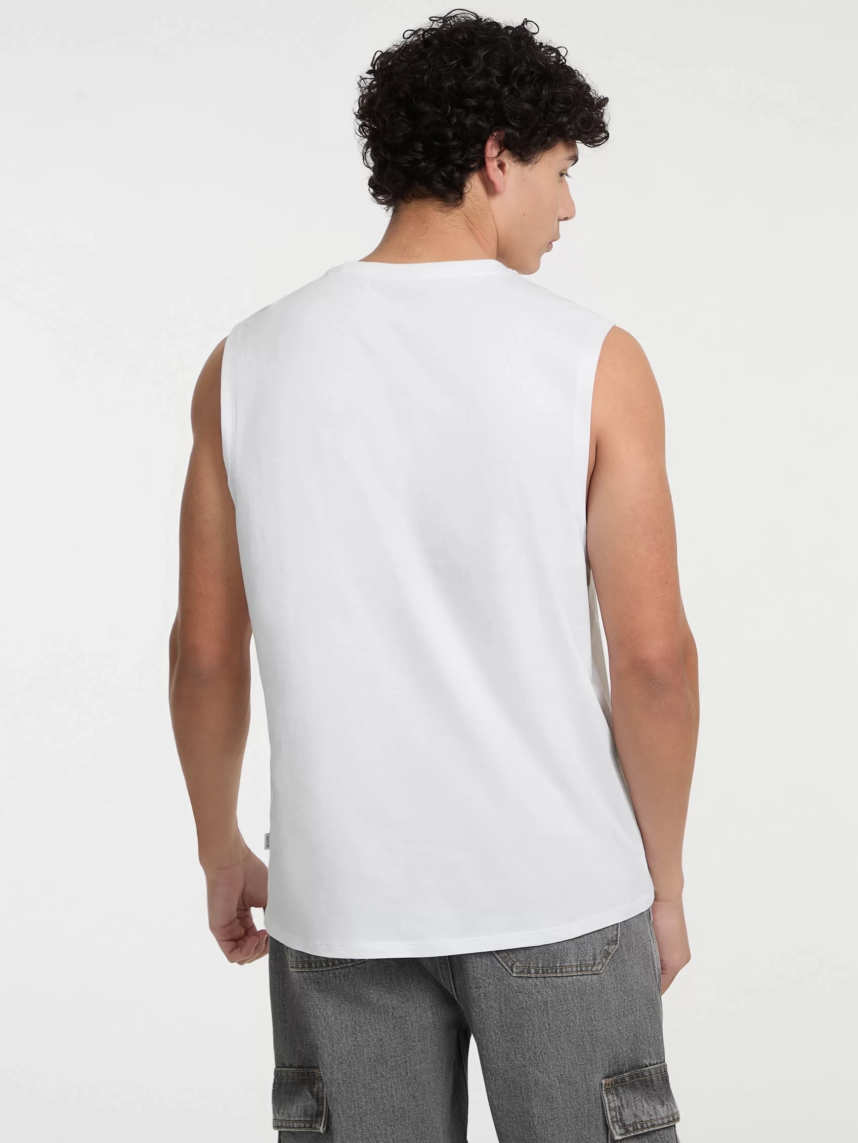 Guess Jeans GJ MUSCLE COLLEGIATE TANK Erkek Beyaz T-shirt M5GP31K8HM0-G011
