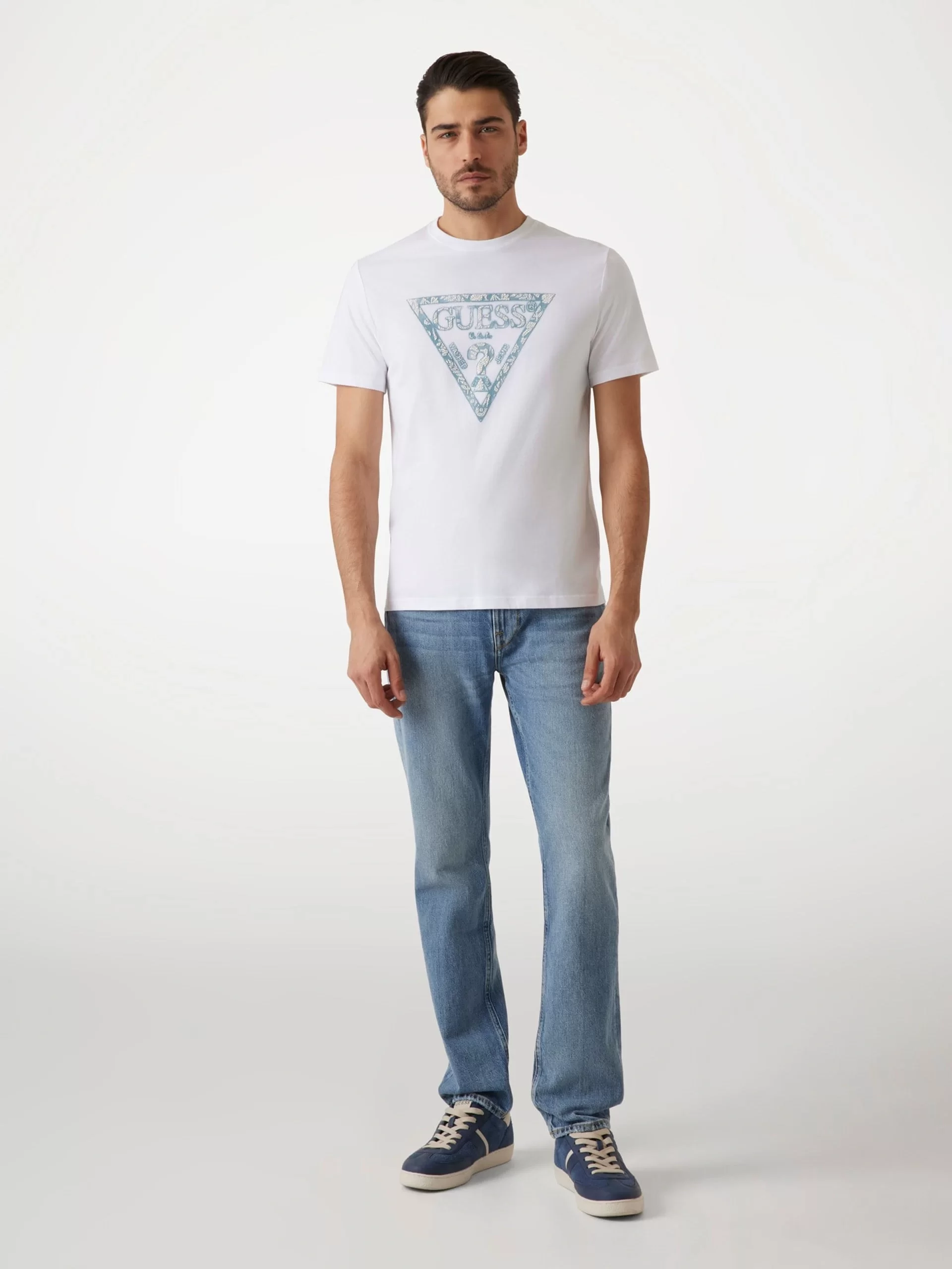 Guess Ss Cn Trıangle Tee Erkek Beyaz T-Shirt M5GI06I3Z14-G011