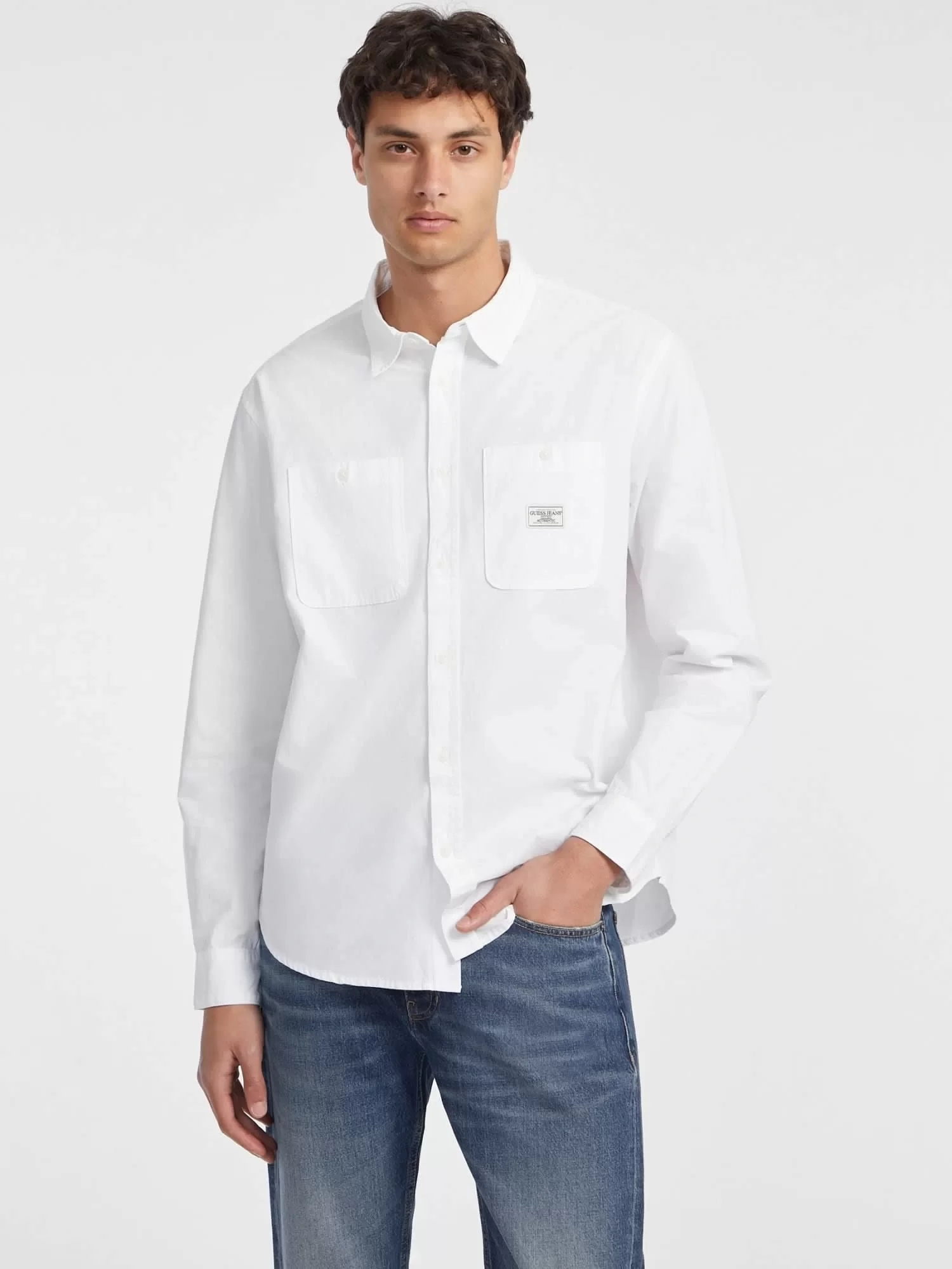 Guess Jeans GJ LS REG POCKETS SHIRT Erkek Beyaz Gömlek M4YH37WGCF1-G011
