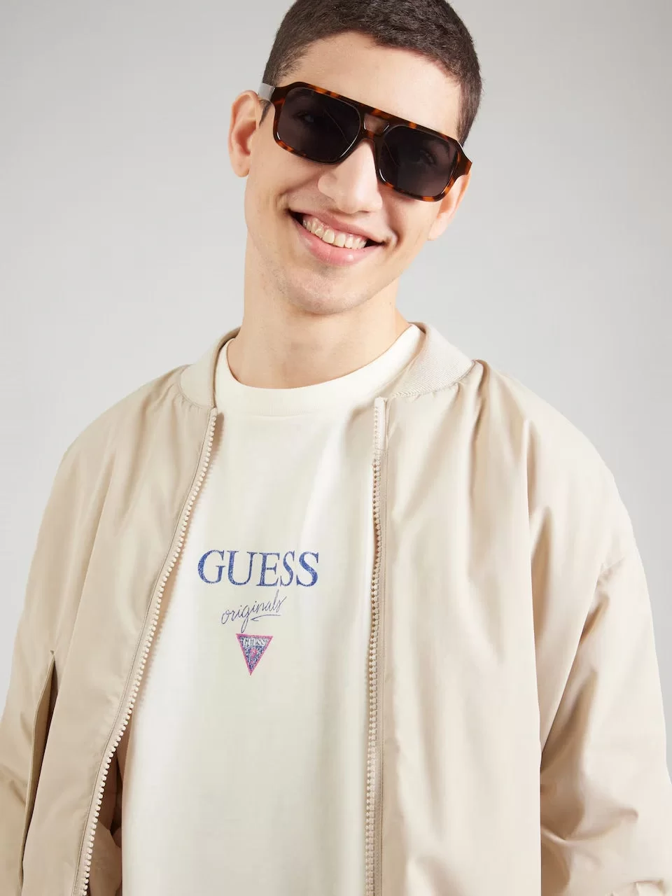 Guess GO PRINTED BAKER LOGO TEE Erkek Krem T-shirt M5GI69K8FQ4-G053