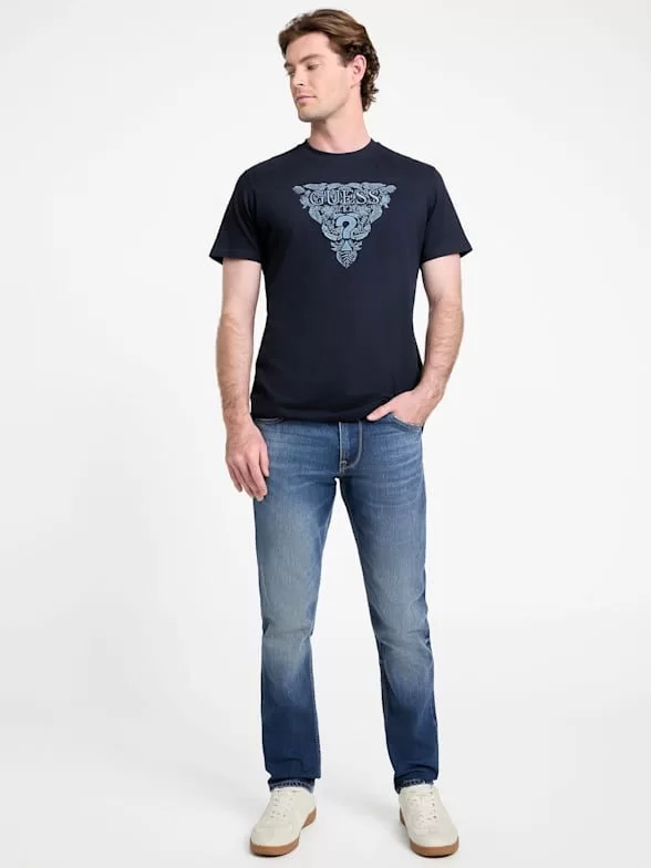 Guess Ss Cn Flower Embro Tee Erkek Lacivert T-Shirt M5GI16K8FQ4-G7V2