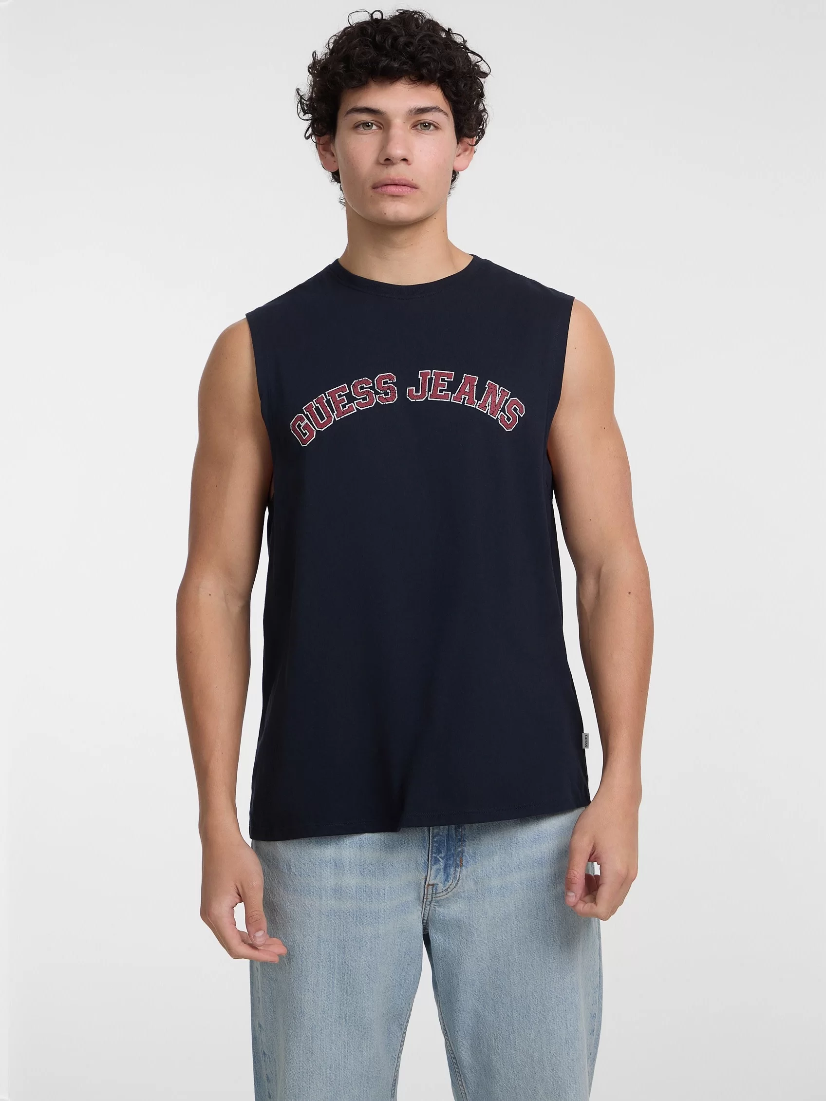 Guess Jeans GJ MUSCLE COLLEGIATE TANK Erkek Lacivert T-shirt M5GP31K8HM0-A71W