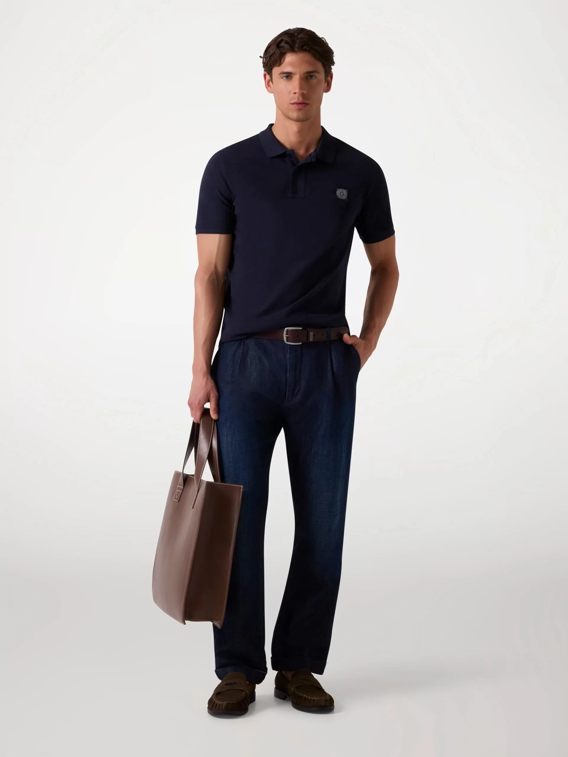 Guess Washed Ss Polo Erkek Lacivert T-Shirt M2YP24KC9T1-G7V2