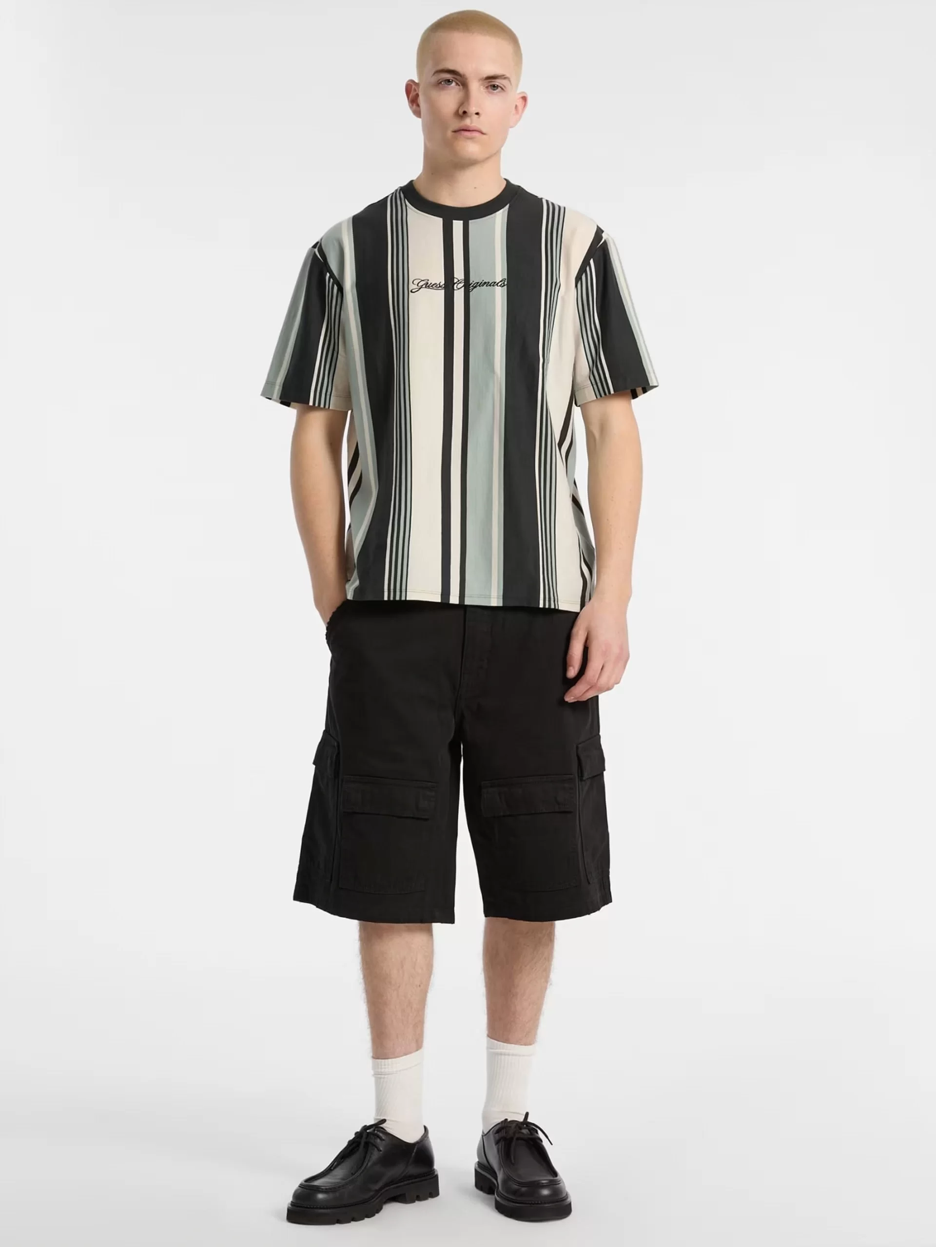 Guess GO VERTICAL STRIPE TEE Erkek Siyah T-shirt M5GI59K8FQ4-S94B