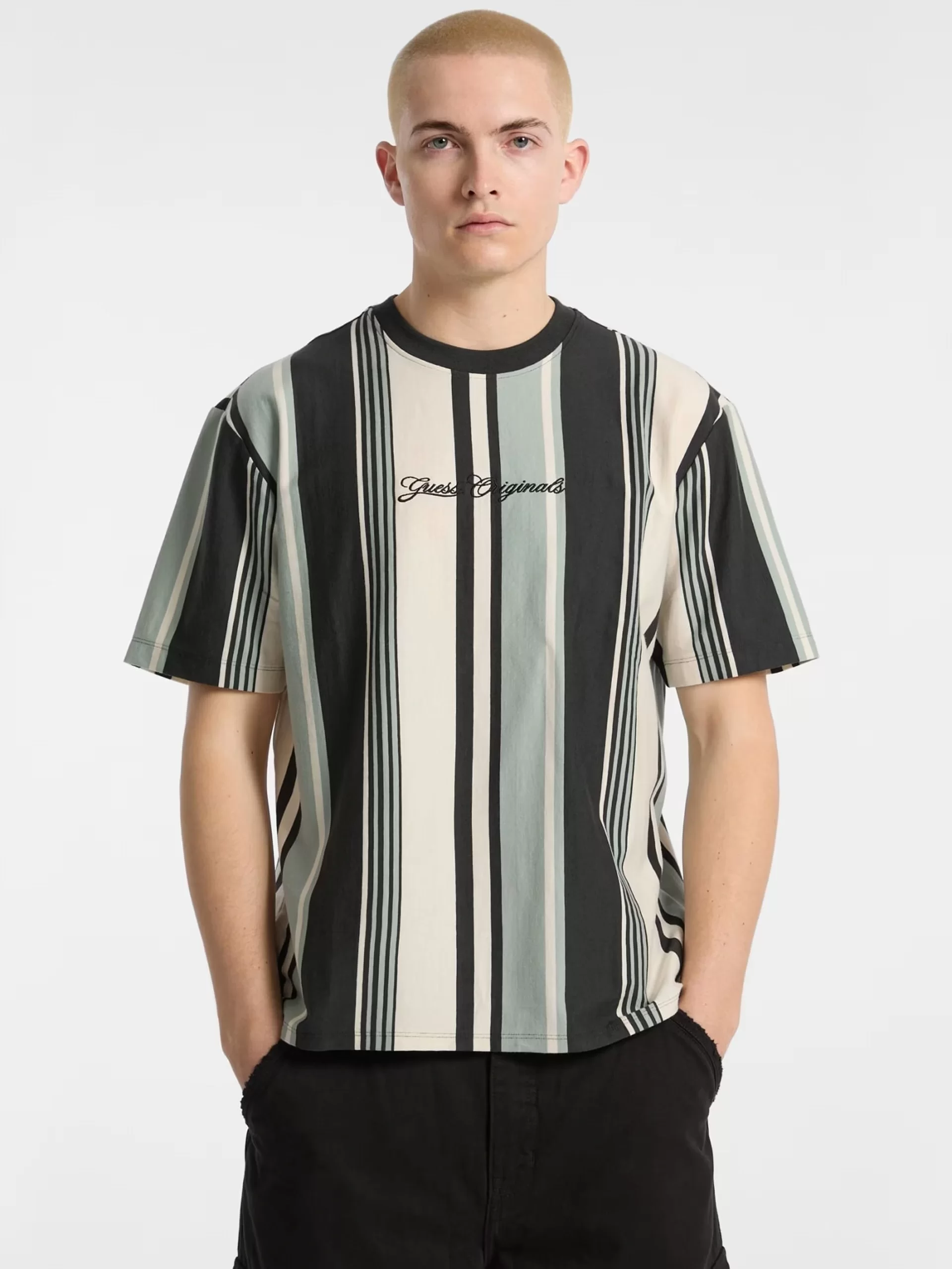Guess GO VERTICAL STRIPE TEE Erkek Siyah T-shirt M5GI59K8FQ4-S94B