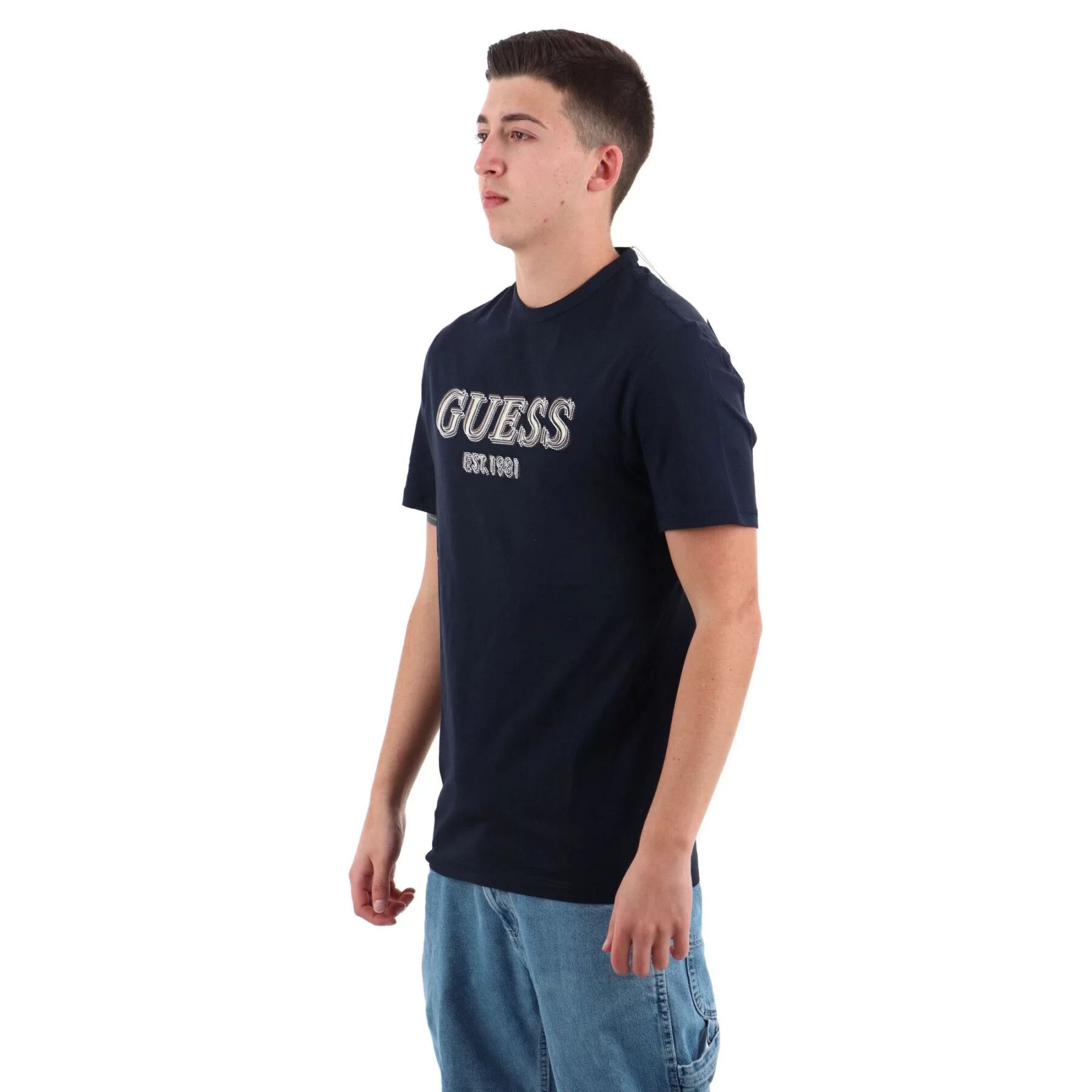 Guess Ss Cn Guess Logo Tee Erkek Lacivert T-Shirt M5GI07I3Z14-G7V2