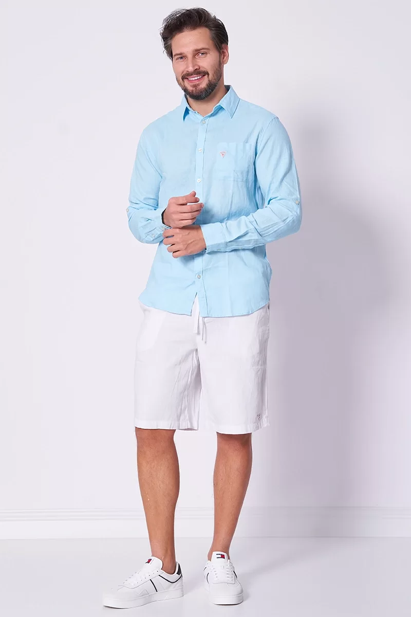 Guess LS ROLL-UP SHIRT Erkek Mavi Gömlek F4GH00WG3L0-A739