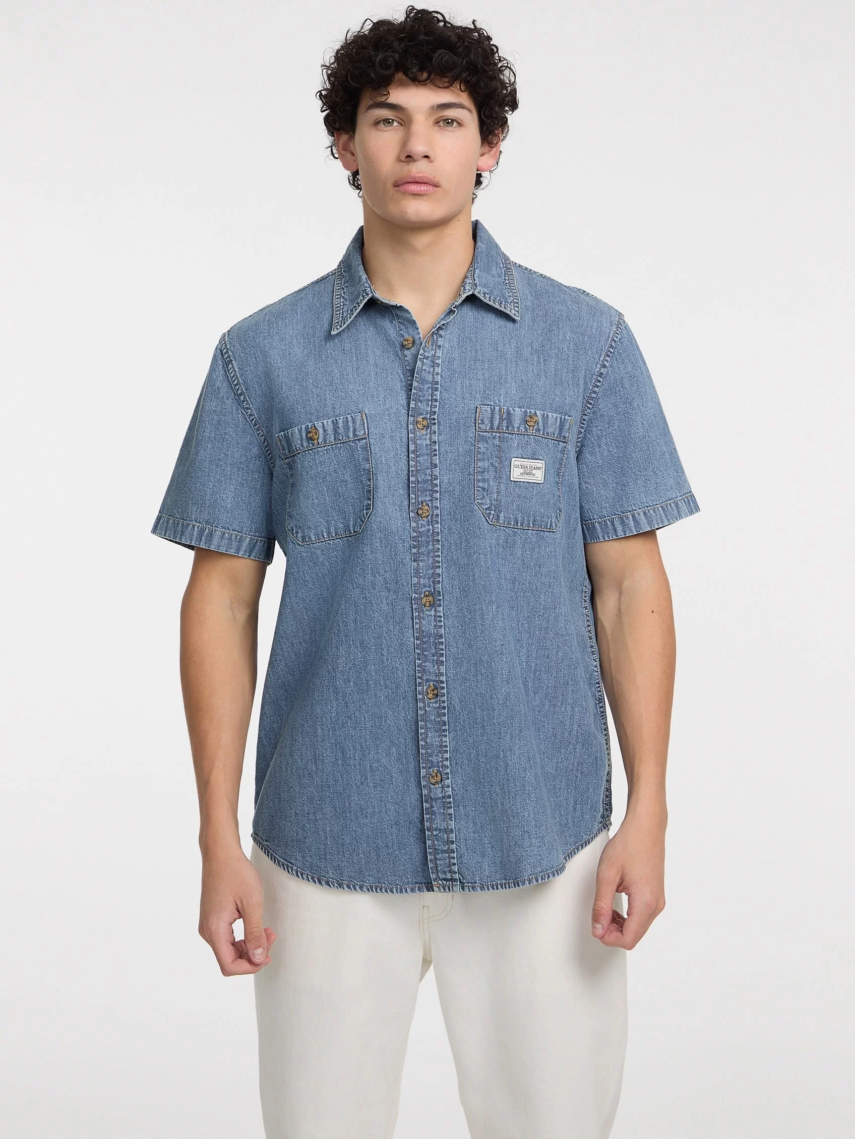 Guess Jeans GJ REGULAR SS DENIM SHIRT Erkek Mavi Gömlek M5GH09D5NY2-GJMW
