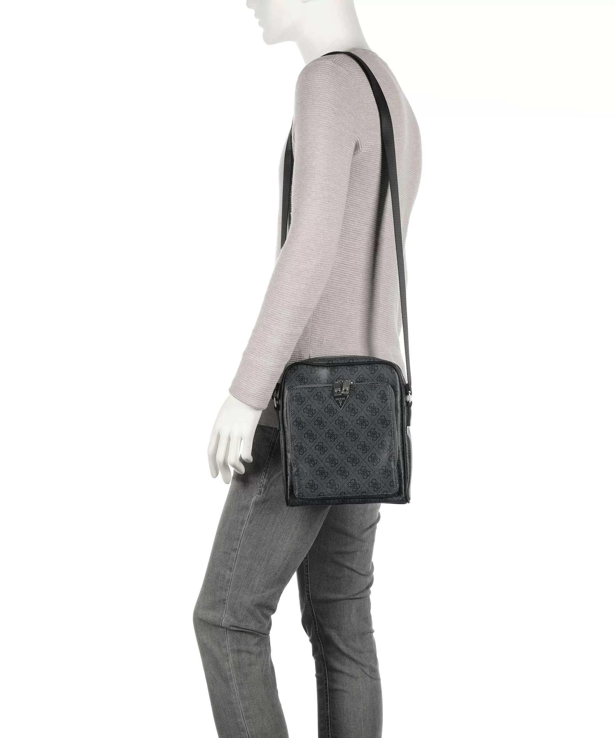 Guess MILANO TOP ZIP XBDY W FRT PCKT Erkek Siyah Omuz Çantası HMMILOP4260-BLA