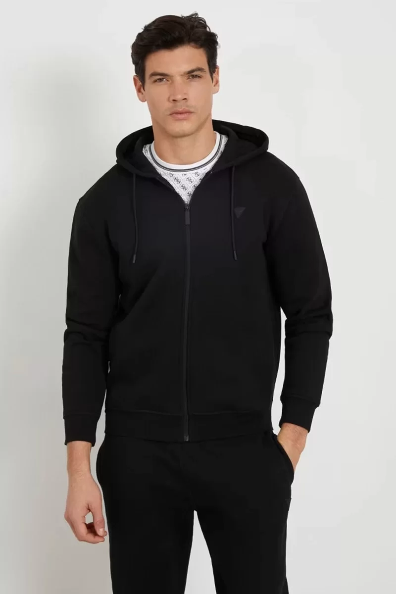 Guess ALDWIN ZIP HOODED SW Erkek Siyah Eşofman Üstü Z2YQ28K9V31-JBLK