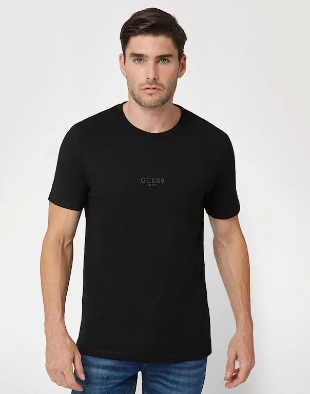 Guess SS GUESS EMB PIMA CREW Erkek Siyah T-shirt M4GP39K7HD0-JBLK