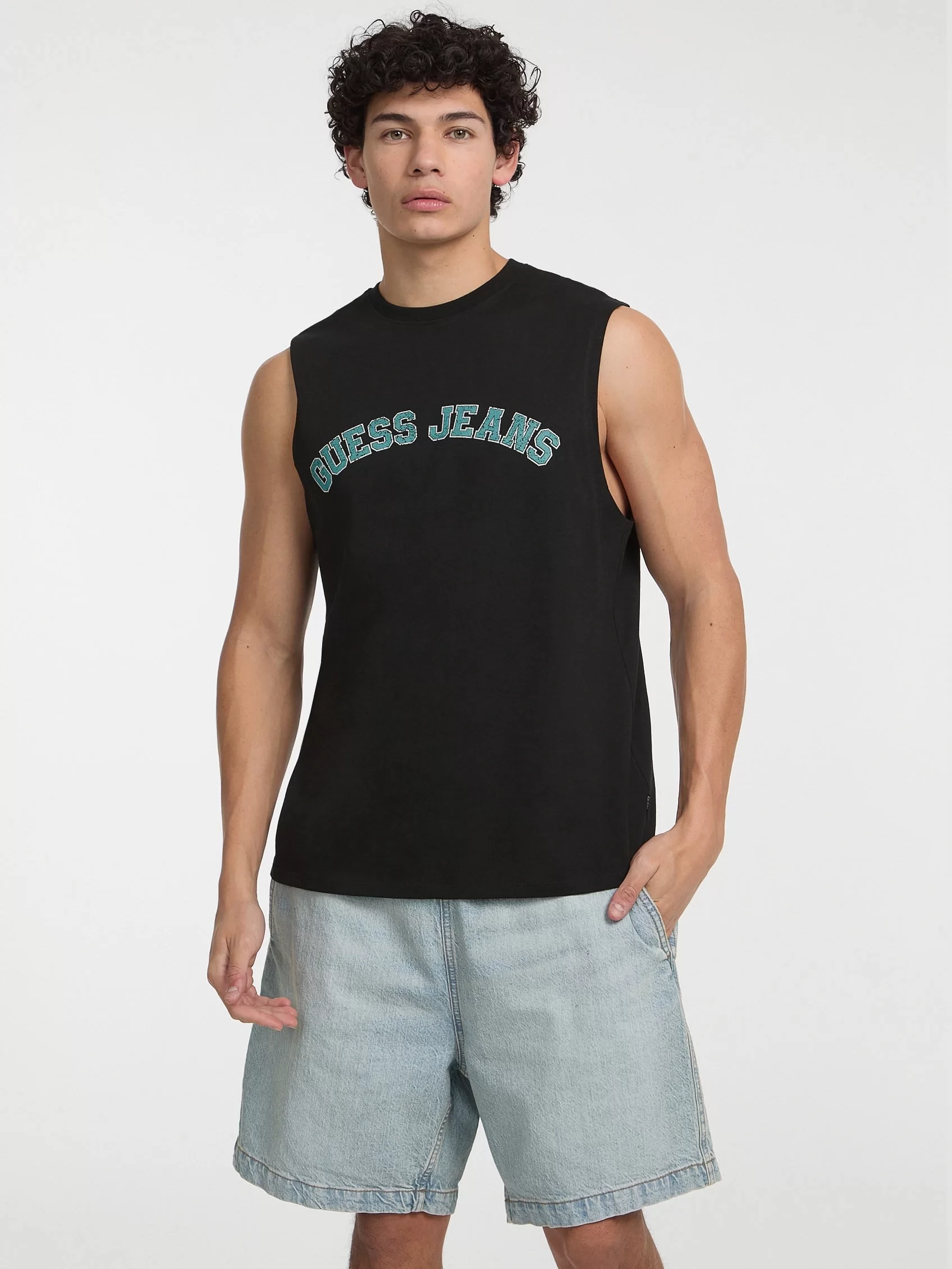Guess Jeans GJ MUSCLE COLLEGIATE TANK Erkek Siyah T-shirt M5GP31K8HM0-JBLK