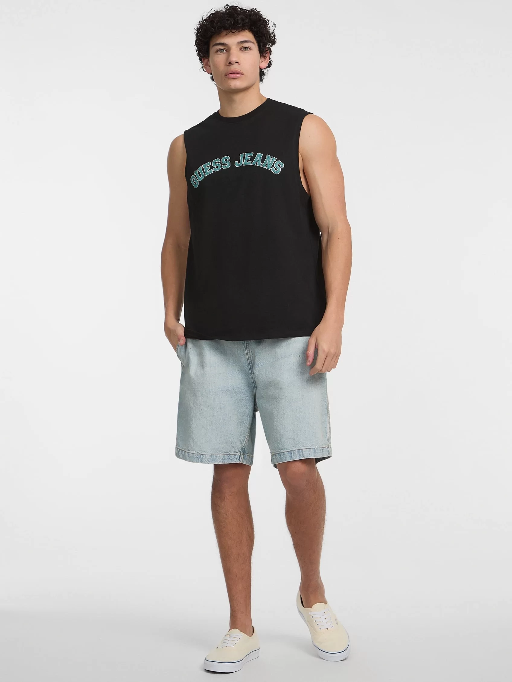 Guess Jeans GJ MUSCLE COLLEGIATE TANK Erkek Siyah T-shirt M5GP31K8HM0-JBLK