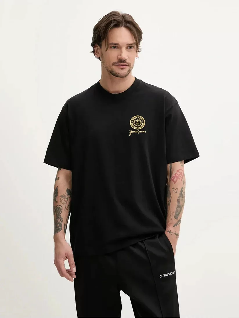 Guess Jeans GJ SS CN OS EMBROIDERY PATCH T Erkek Siyah T-shirt M5GI56K8FQ4-JBLK