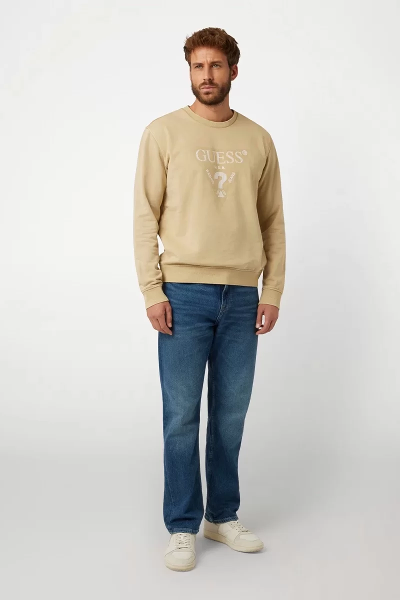 Guess Treated Trıangle Cn Sweatshırt Erkek Bej Sweatshirt M4YQ07KBY51-G036