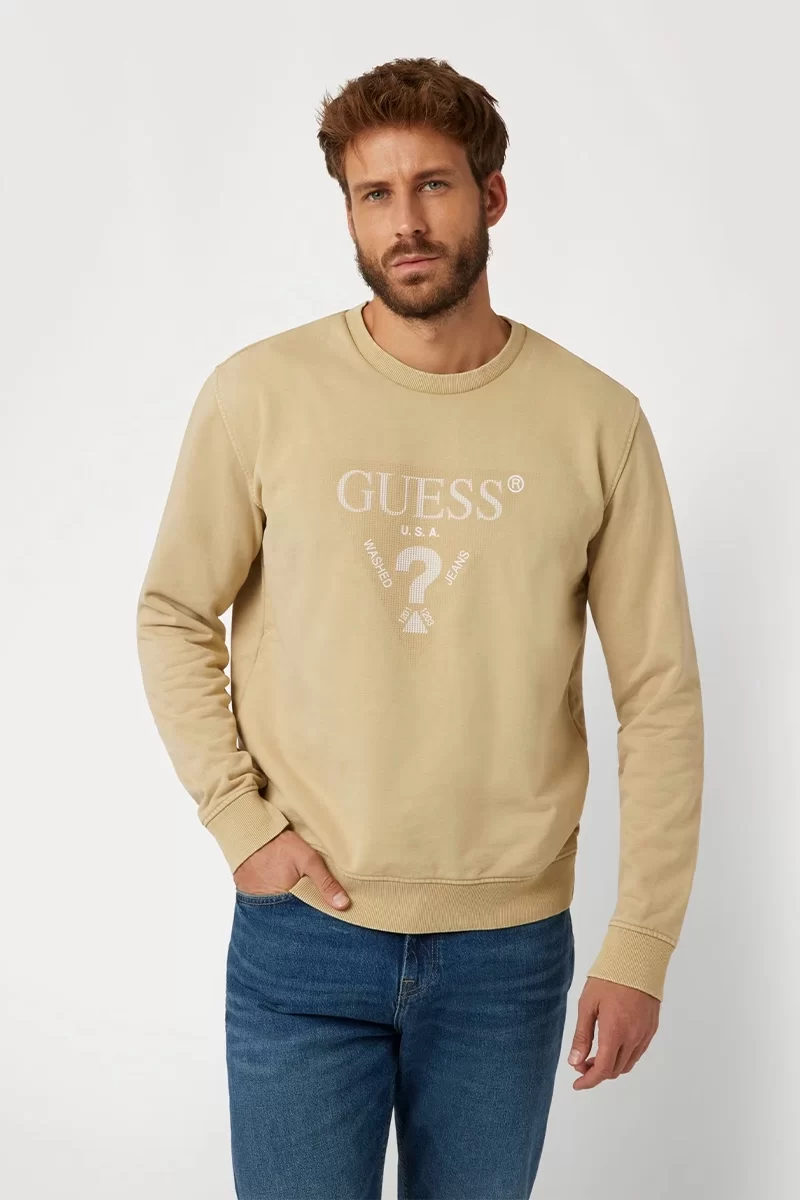 Guess Treated Trıangle Cn Sweatshırt Erkek Bej Sweatshirt M4YQ07KBY51-G036