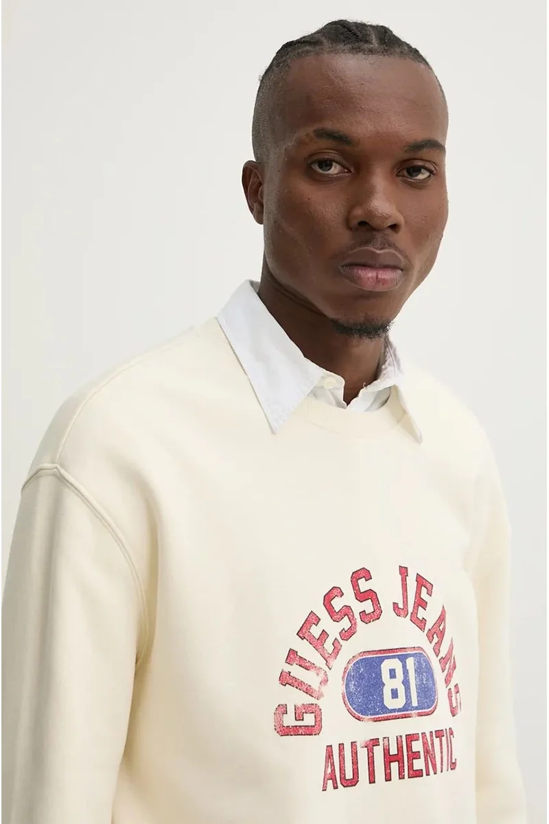 Guess Jeans GJ CN REG GJ AUTHENT Erkek Ekru Sweatshirt M4BQ06K9V31-G053