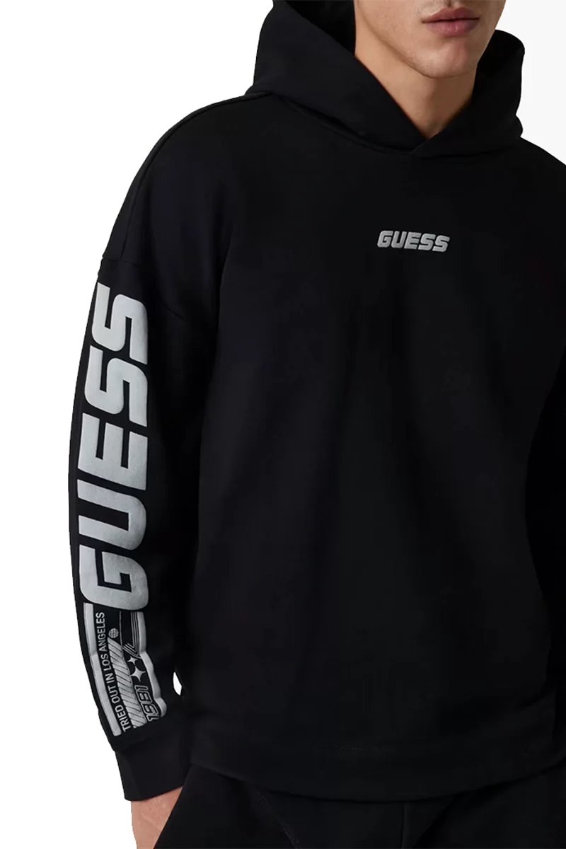 Guess Dalım Over Hooded Sweatshırt Erkek Siyah Sweatshirt Z4BQ03K9V31-JBLK