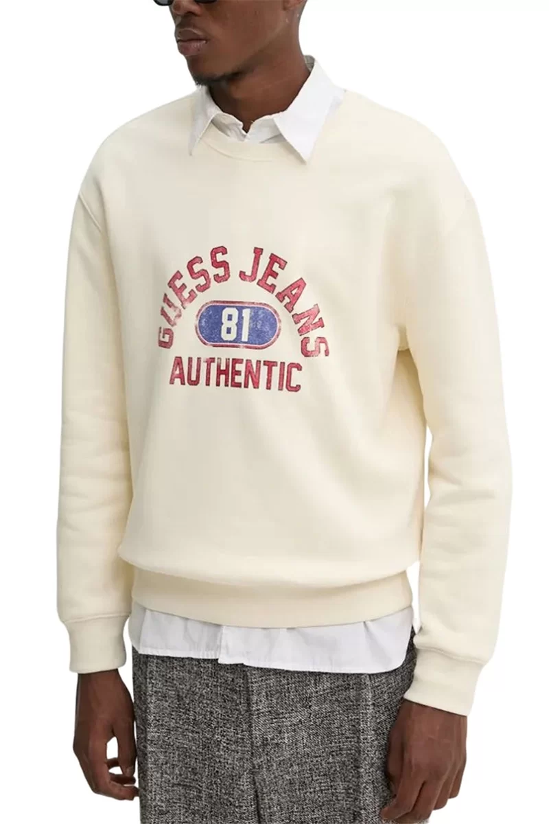 Guess Jeans GJ CN REG GJ AUTHENT Erkek Ekru Sweatshirt M4BQ06K9V31-G053