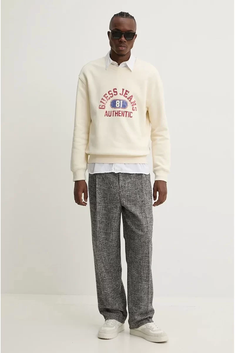 Guess Jeans GJ CN REG GJ AUTHENT Erkek Ekru Sweatshirt M4BQ06K9V31-G053