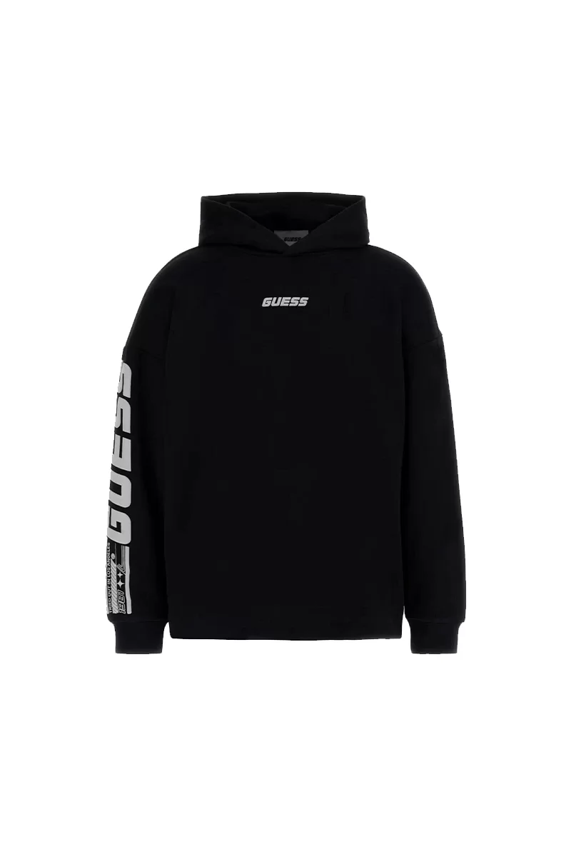 Guess Dalım Over Hooded Sweatshırt Erkek Siyah Sweatshirt Z4BQ03K9V31-JBLK