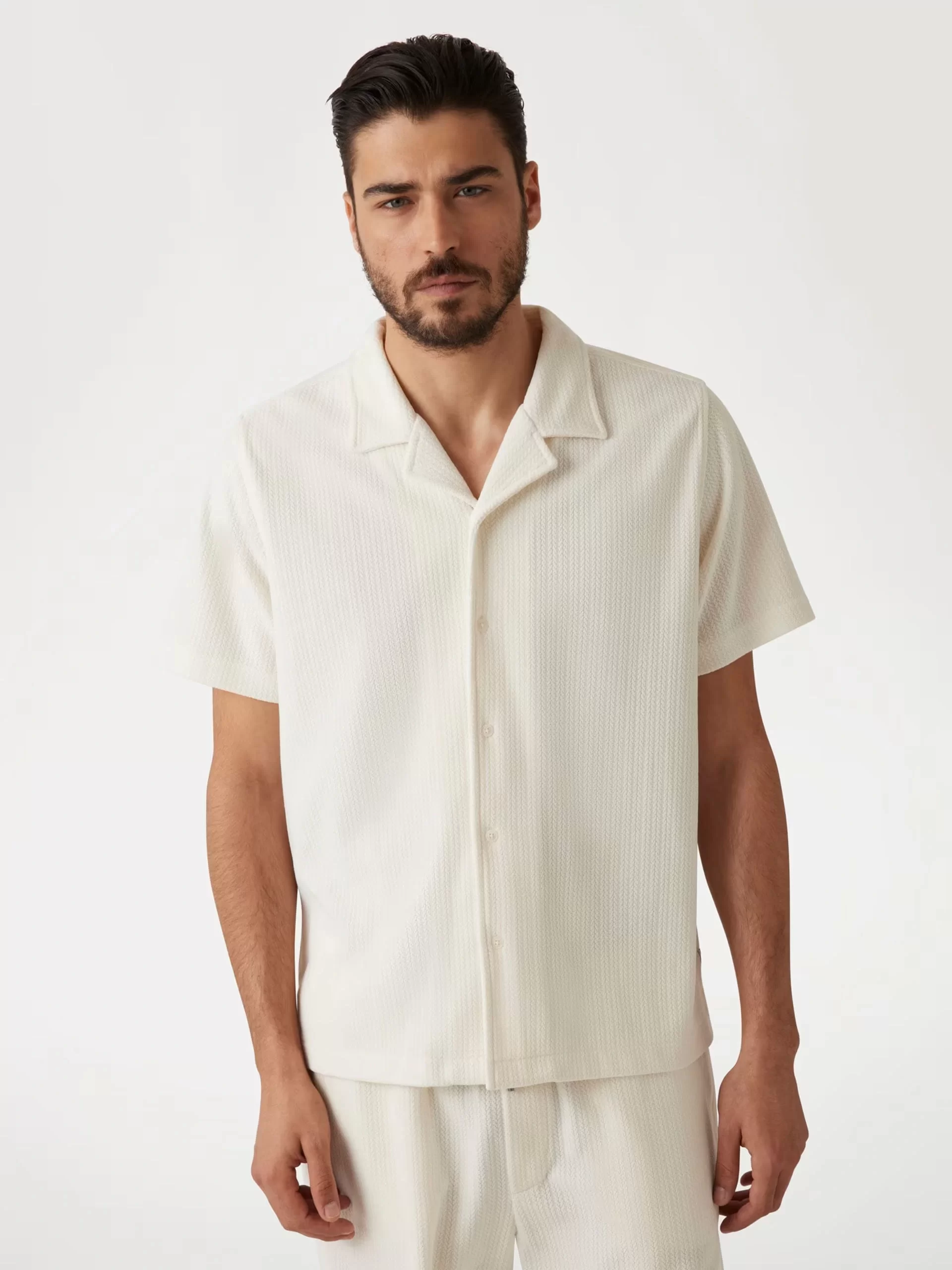 Guess Ss Baron Textured Knıt Shırt Erkek Beyaz T-Shirt M5GP21KCRY0-G047