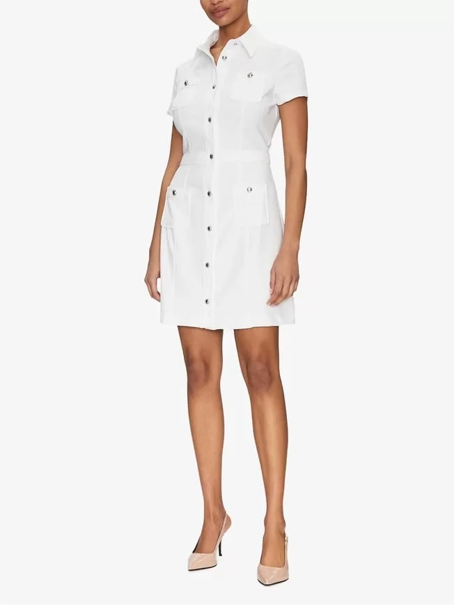 Guess ES SS ELORA POCKETS DRESS Kadın Beyaz Elbise W5GK70KCBO2-G011