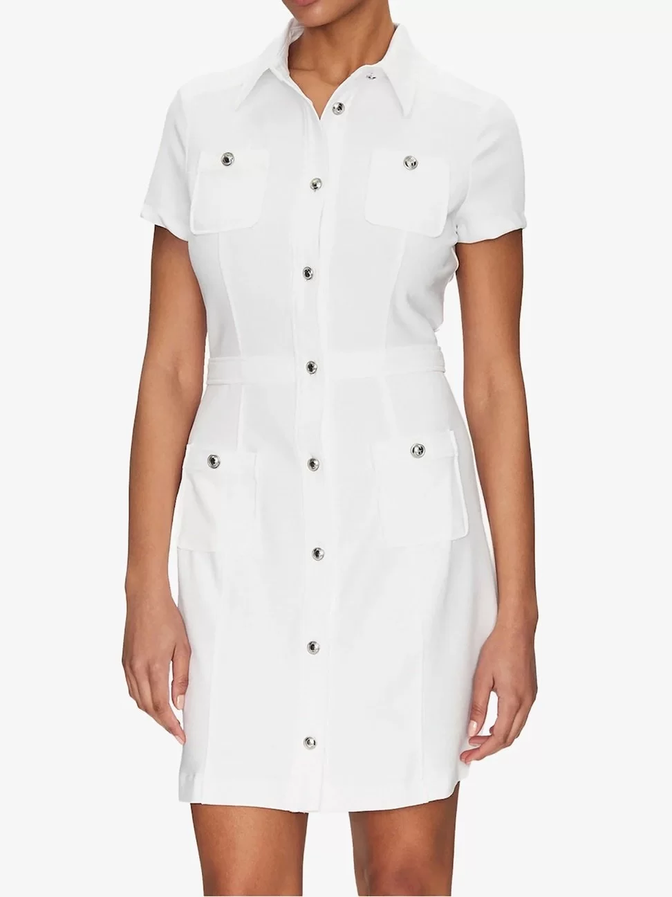 Guess ES SS ELORA POCKETS DRESS Kadın Beyaz Elbise W5GK70KCBO2-G011