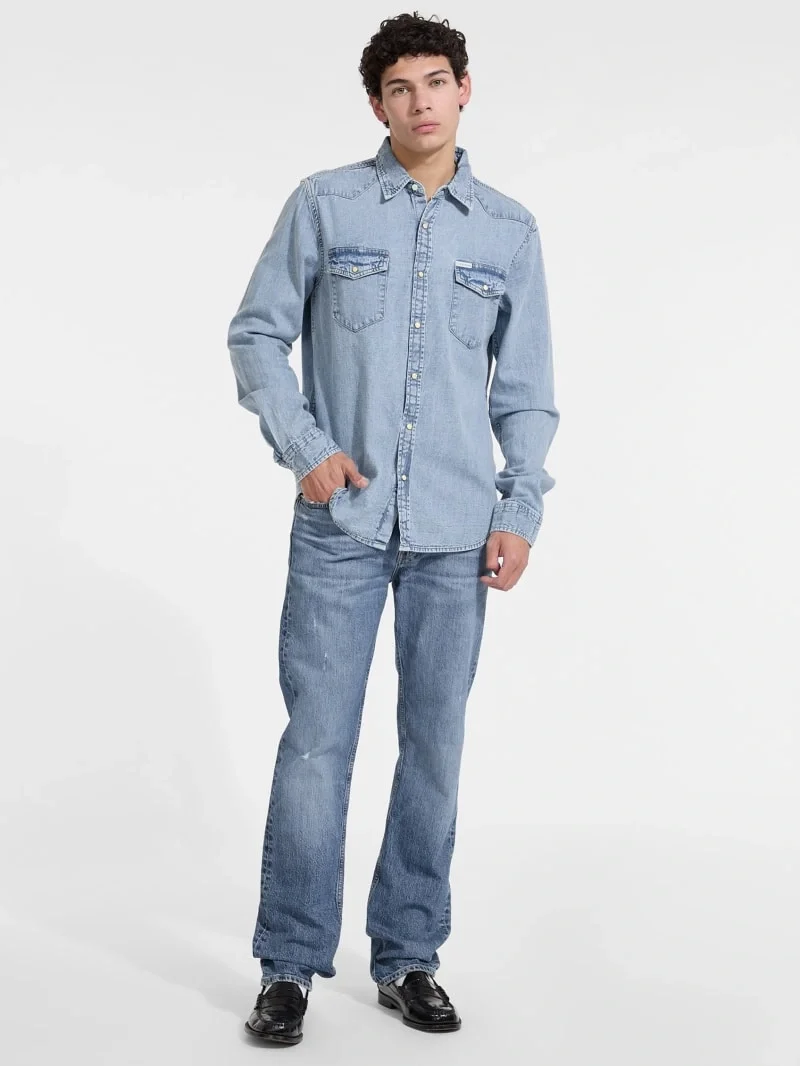 Guess Gj Slim Ls Erkek Mavi Regular Fit Denim Gömlek M5RH55D5M82-GJER
