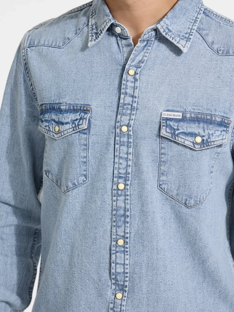 Guess Gj Slim Ls Erkek Mavi Regular Fit Denim Gömlek M5RH55D5M82-GJER
