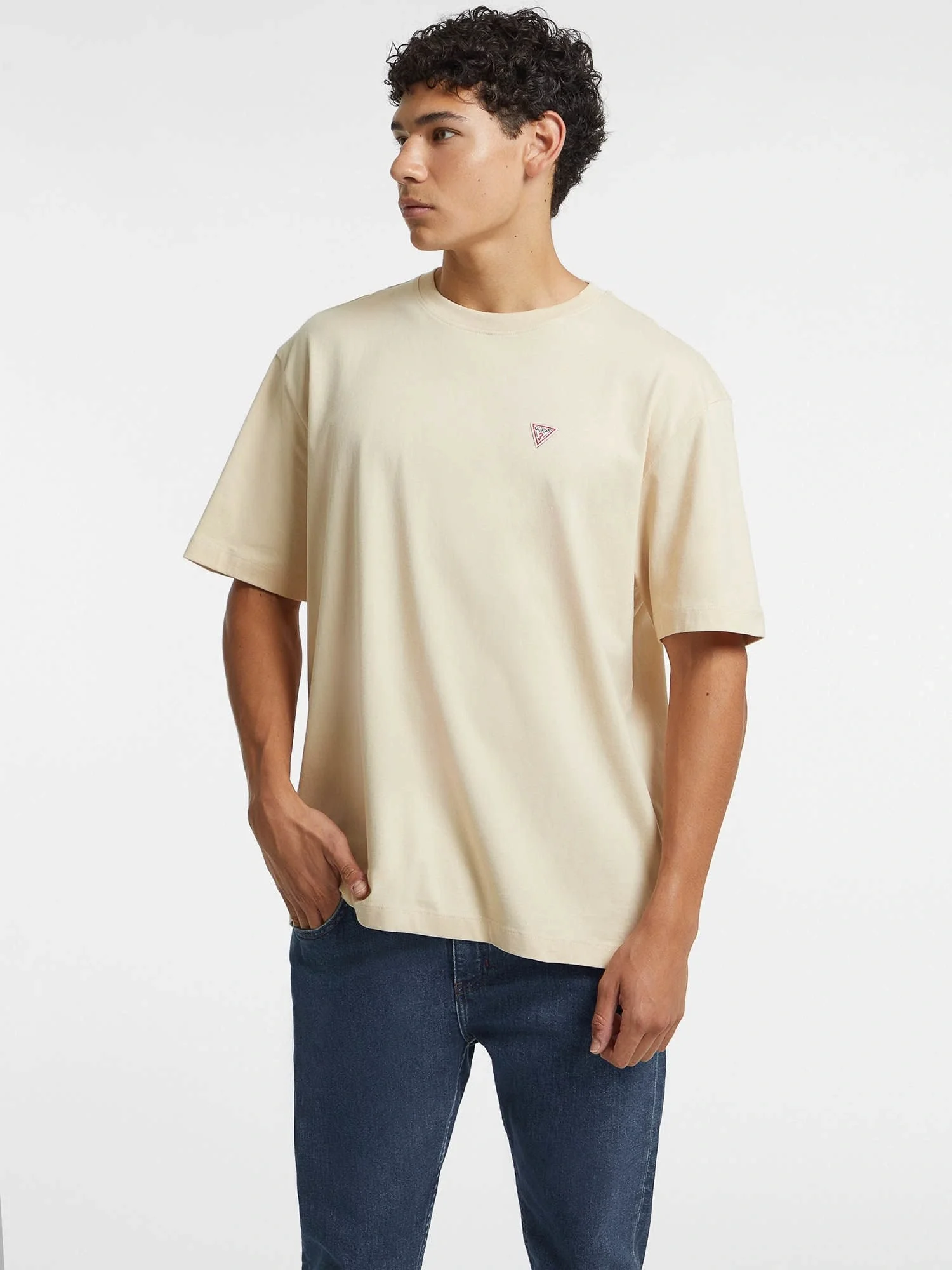 Guess Gj Ss Cn Os Erkek Bej Oversize Fit T-Shirt M4YI46K8FQ4-G1W7